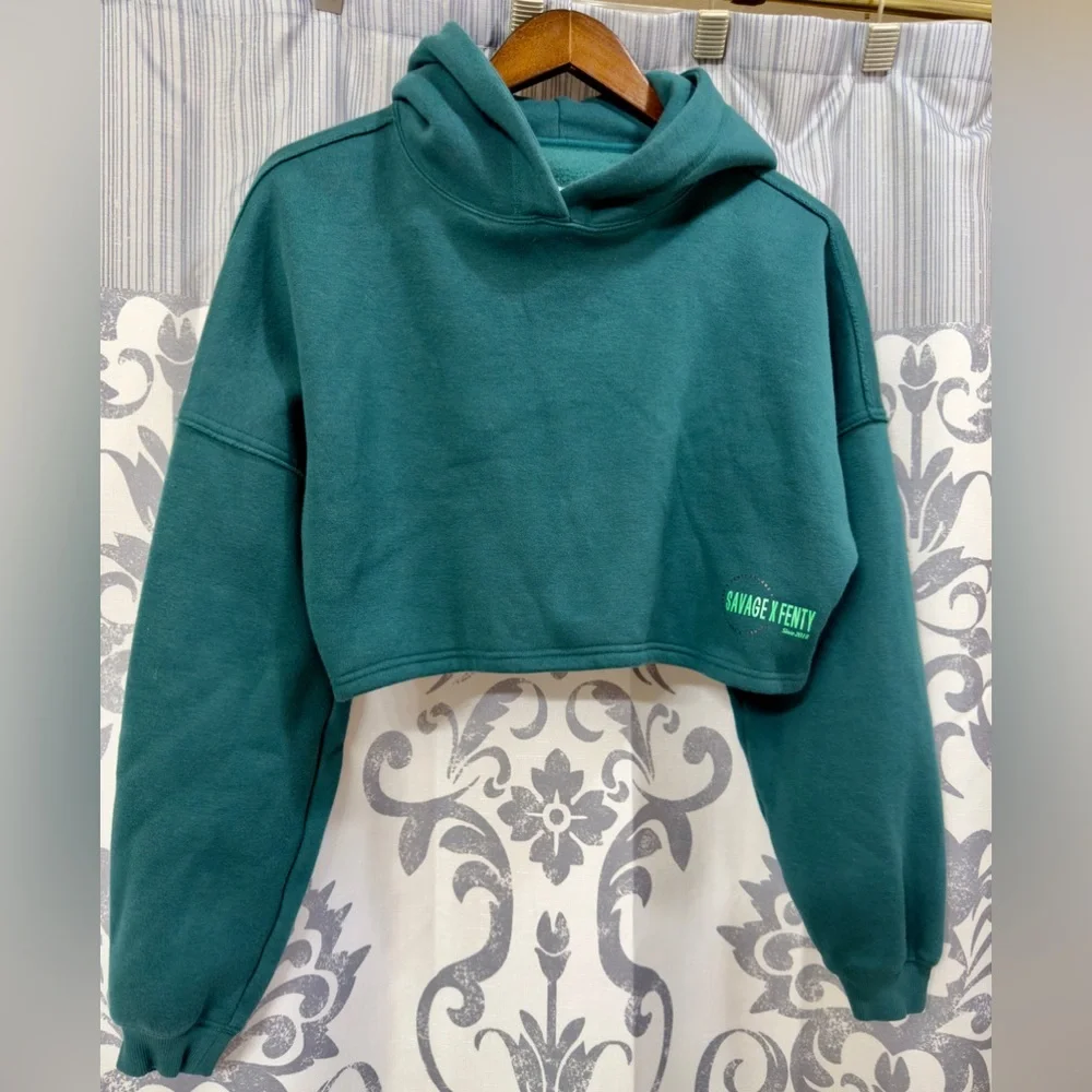 Savage X Fenty Women's Fleece Cropped Hoodie Matching Joggers Tracksuit Set Sz S